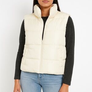 Women’s Cream Puffer Vest • Lightweight Quilted Sleeveless Jacket • Winter/Fall